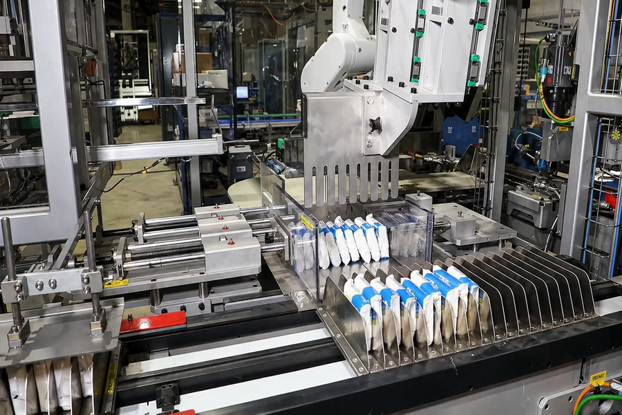 Case packing and palletizing automation end of line